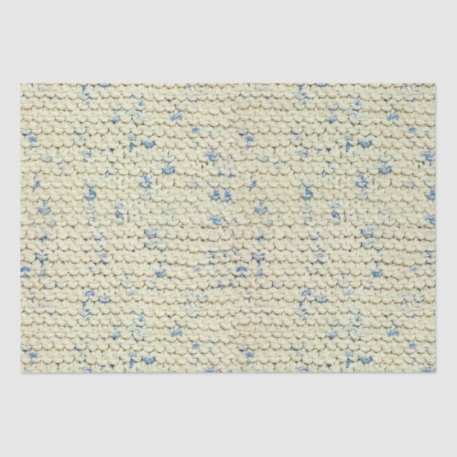 Garter Stitch Knit Pattern Blue/Natural Tweed Tissue Paper (Front)