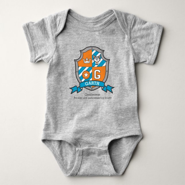 Garth boys G name & meaning knights shield Baby Bodysuit (Front)