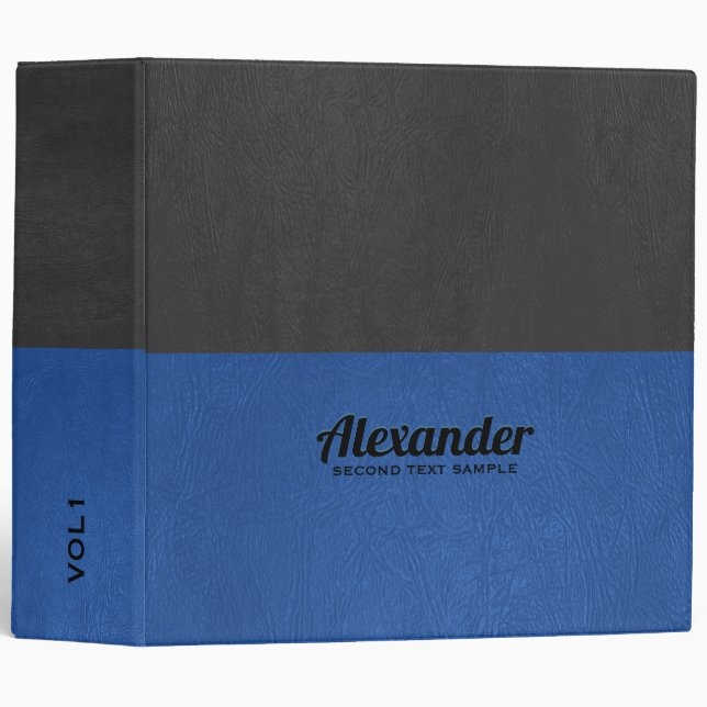 Gary and blue faux leather split 3 ring binder (Front/Spine)