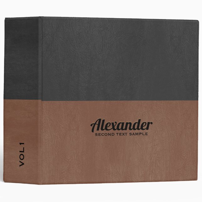 Gary and brown faux leather split-screen 3 ring binder (Front/Spine)