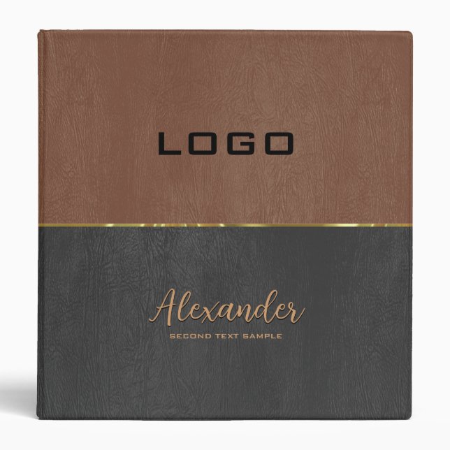Gary and brown leather split-screen gold Accent 3 Ring Binder (Front)