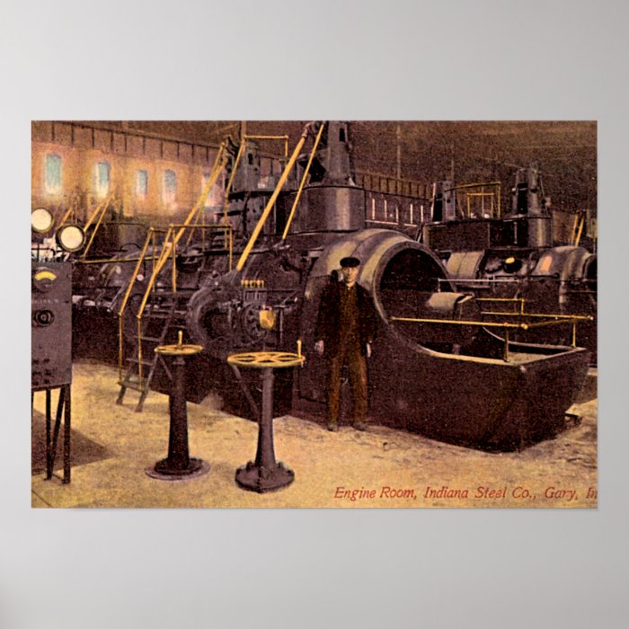 Gary, Indiana Engine Room Steel Plant 1910 Print