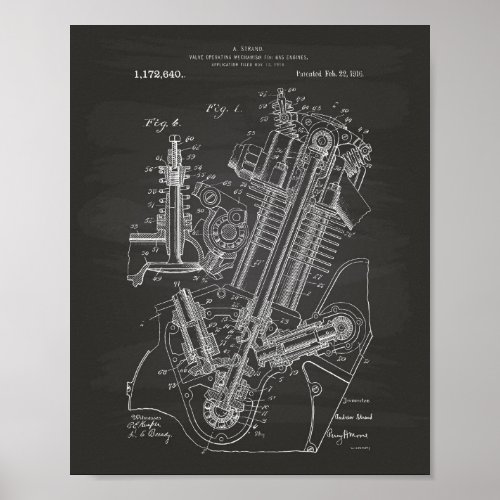 Gas Engine Valve 1916 Patent Art Chalkboard Poster
