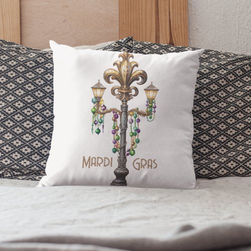 Gas Lamp and Beads Mardi Gras Party  Throw Pillow