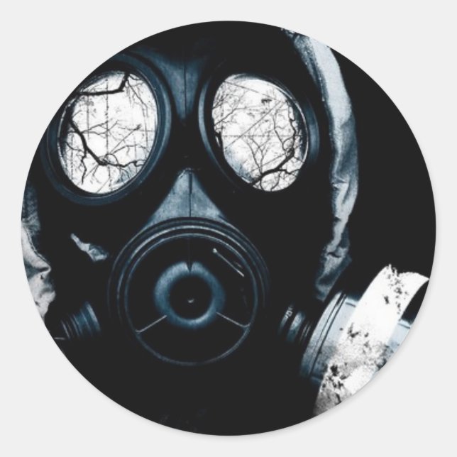 gas mask classic round sticker (Front)