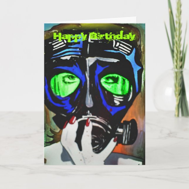'Gas Mask Girl' Birthday Card (Front)