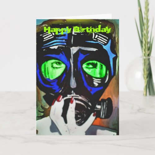 Gas Mask Girl Birthday Card