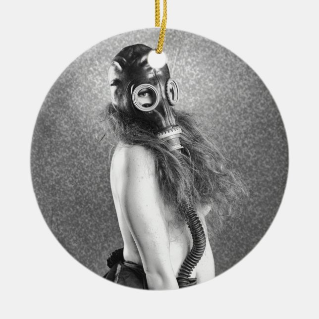 Gas  Mask Girl Ceramic Ornament (Front)