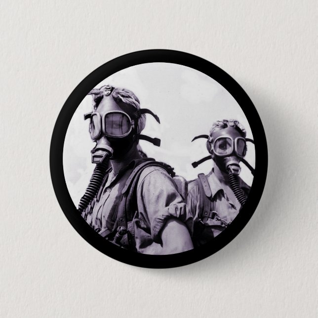Gas Mask Girls in Purple Pinback Button (Front)