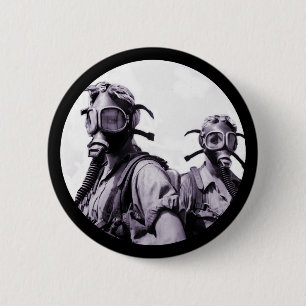 Gas Mask Girls in Purple Pinback Button