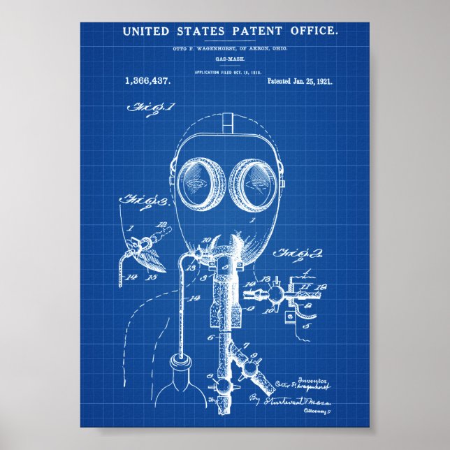 Gas Mask Patent - Blueprint Poster (Front)
