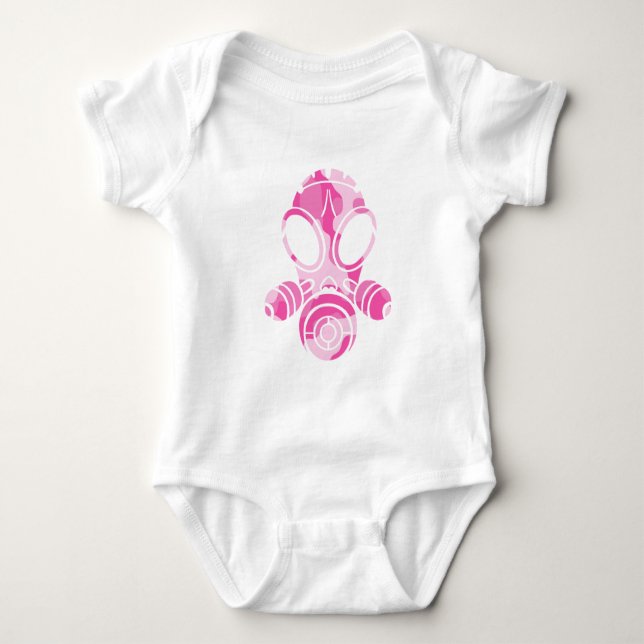 gas mask pink camo baby bodysuit (Front)
