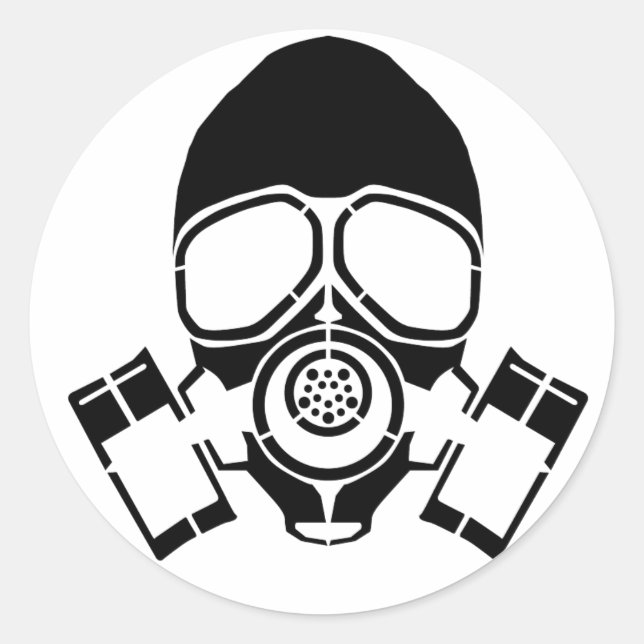 gas mask stencil logo classic round sticker (Front)