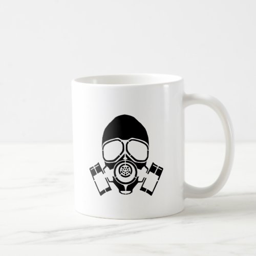 gas mask stencil logo coffee mug