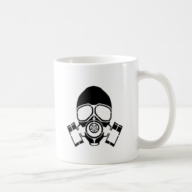 gas mask stencil logo coffee mug (Right)