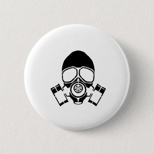 gas mask stencil logo pinback button