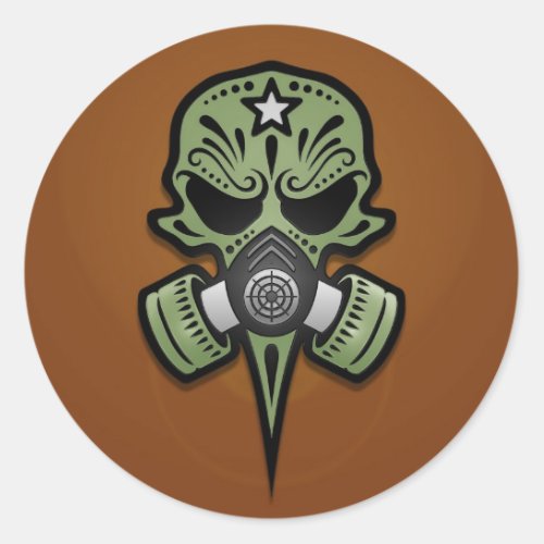 Gas Mask Sugar Skull Green Classic Round Sticker