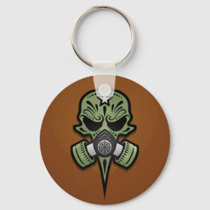 Gas Mask Sugar Skull, Green Keychain
