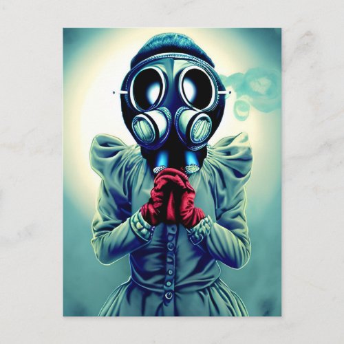 Gas Mask Woman Postcard