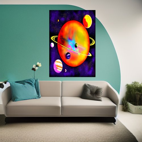 Gas planet and moons in space  AI Art Poster