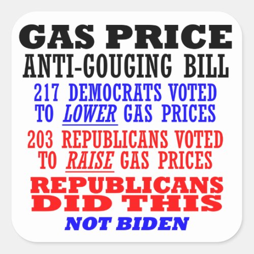 Gas Price Anti_gouging Bill Square Sticker