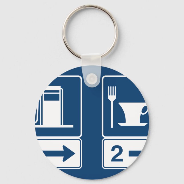 Gas Station and Diner Blue Retro Road Sign Keychain (Front)