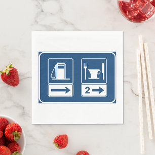 Gas Station and Diner Blue Retro Road Sign Napkins