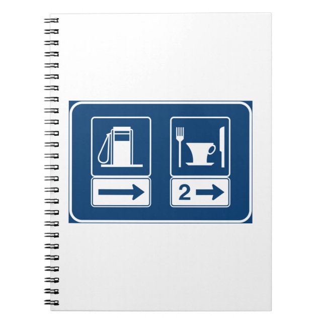 Gas Station and Diner Blue Retro Road Sign Notebook (Front)
