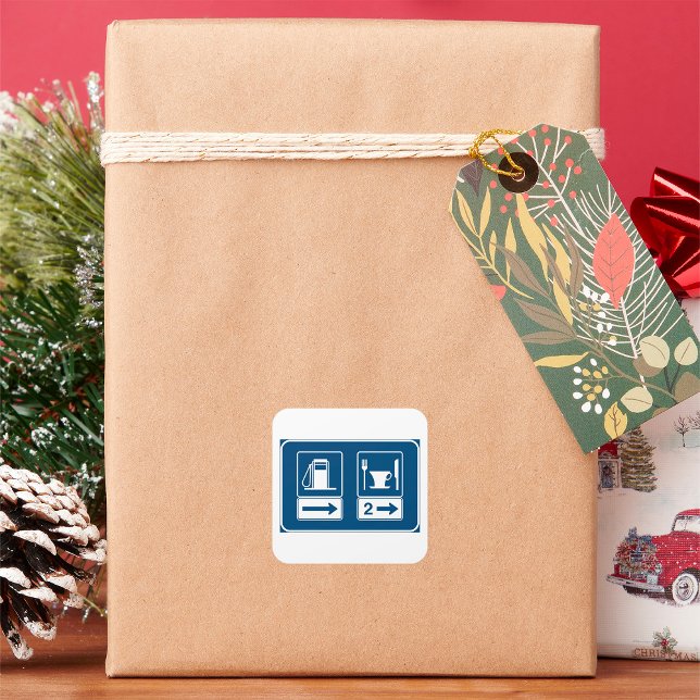 Gas Station and Diner Blue Retro Road Sign Square Sticker (Creator Uploaded)