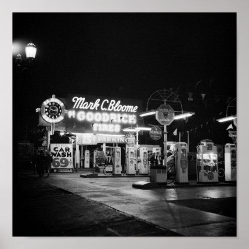 Gas Station At Night _ Hollywood California _ 1942 Poster