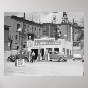 Gas Station in Montana, 1939. Vintage Photo Poster