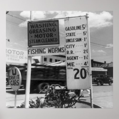Gas Station Price Sign 1928 Poster