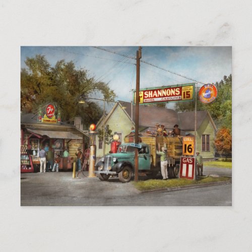 Gas Station _ Shannons super gasolines 1939 Postcard