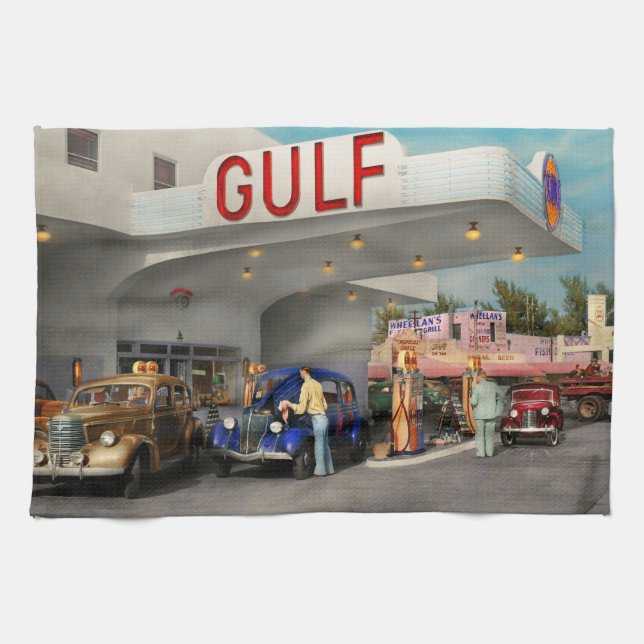 Gas Station - The great american road trip 1939 Kitchen Towel (Horizontal)