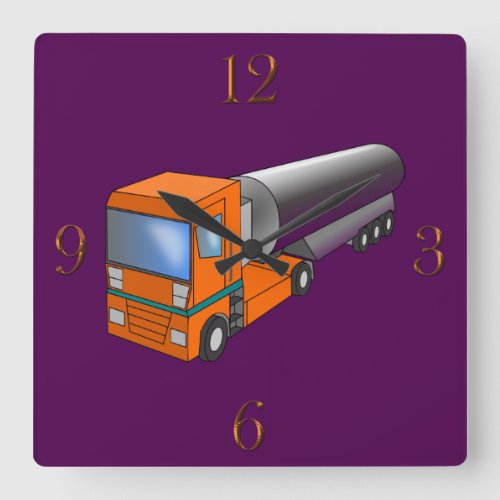 Gas Tanker Truck Heavy Transporter for Kids Square Wall Clock