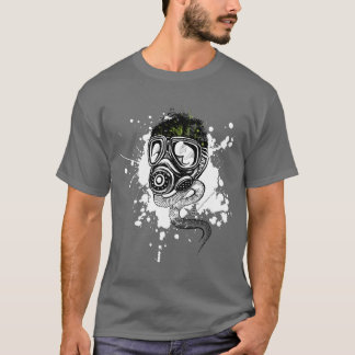 Gasmask & Nature on Gray T-Shirt