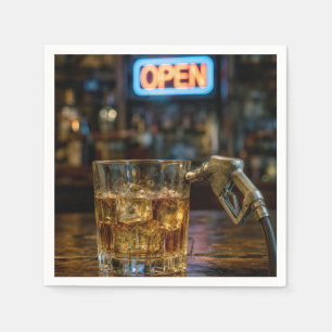 Gasoline Nozzle in a Whiskey Glass Napkins