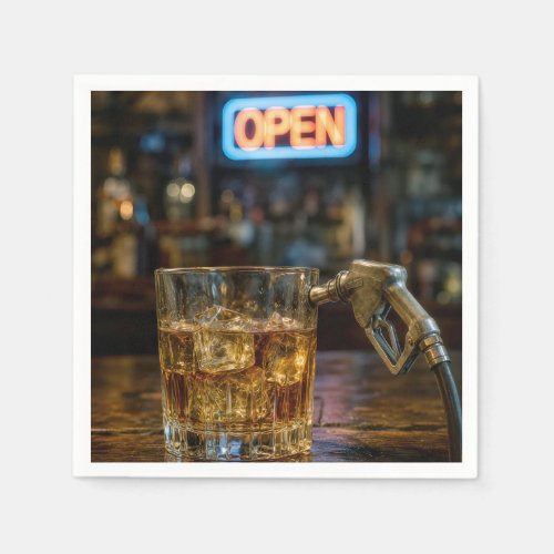 Gasoline Nozzle in a Whiskey Glass Napkins