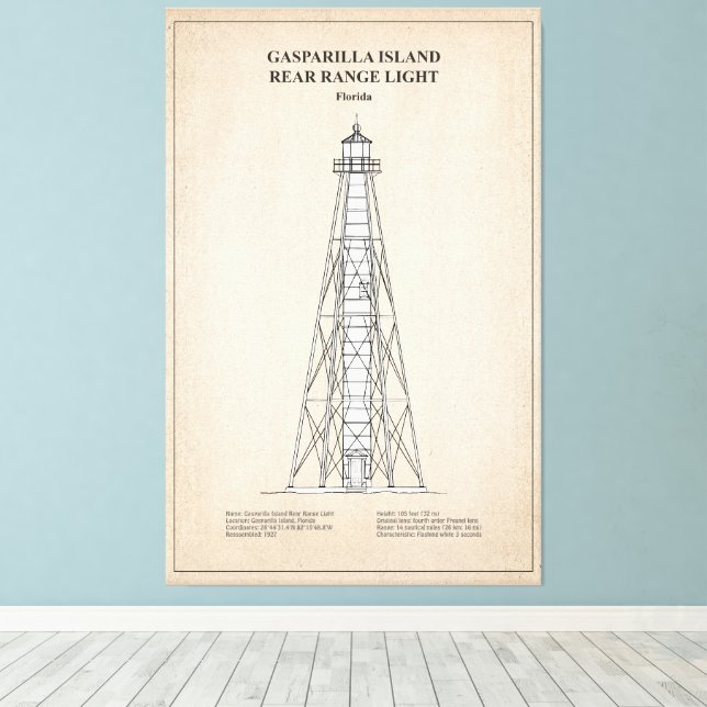 Gasparilla Island Rear Range Light - Florida - SBD Canvas Print (Insitu(Wood Floor))