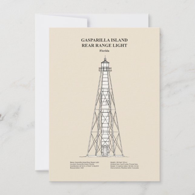 Gasparilla Island Rear Range Light - Florida - SBD Note Card (Front)