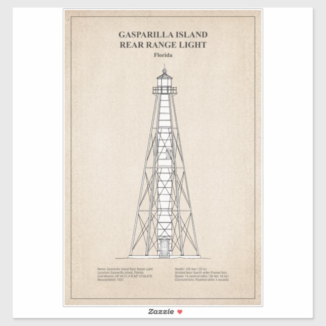 Gasparilla Island Rear Range Light - Florida - SBD Sticker (Sheet)