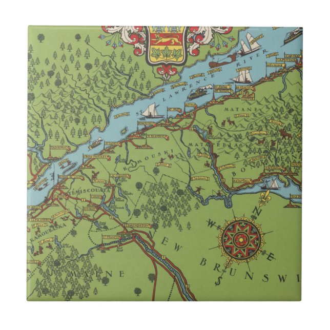 Gaspe Peninsula, Canada Map Ceramic Tile (Front)