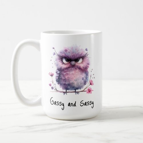 Gassy and Sassy Purple Grumpy Bird Coffee Mug