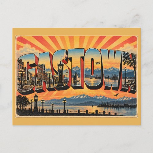Gastown Vancouver Waterfront Mountains Art Postcard