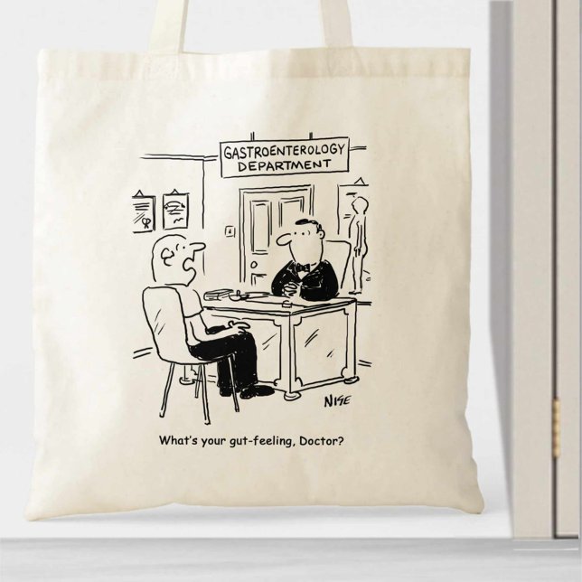 Gastroenterologist is asked for his gut-feeling. tote bag (Creator Uploaded)