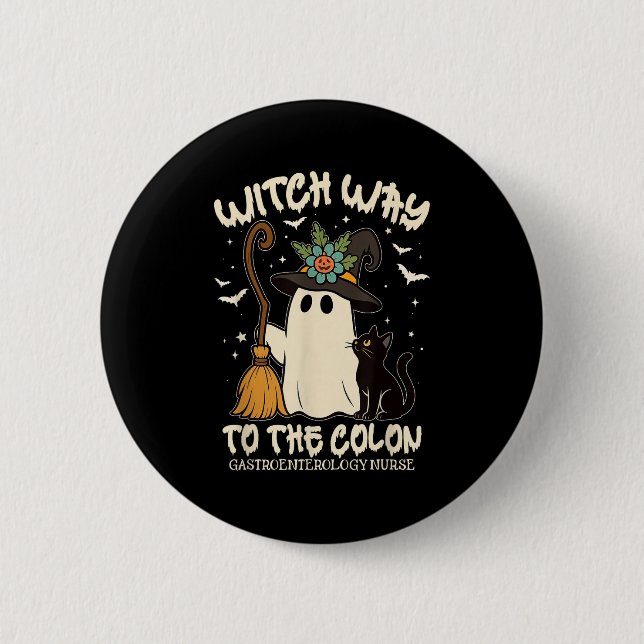 Gastroenterology Nurse Halloween Endo Nurse Ghost  Button (Front)
