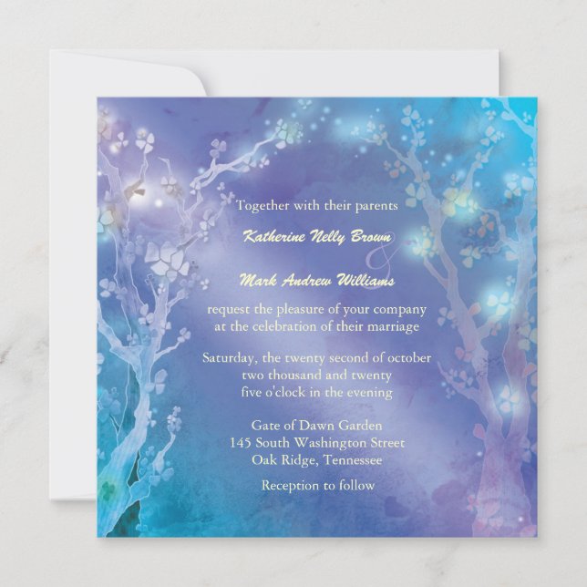 Gate of Dawn Shimmering Blue Wedding Invitation (Front)