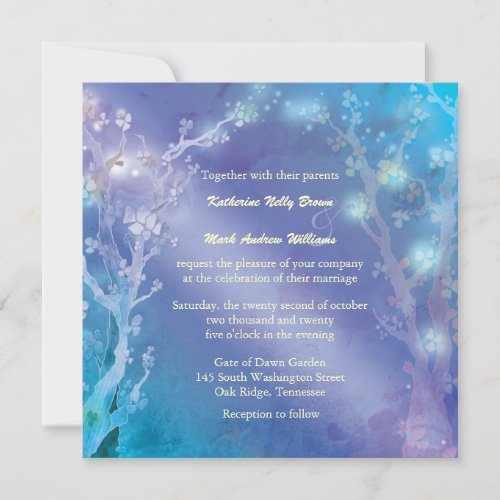 Gate of Dawn Blue Tree Theme Winter Wedding Invite