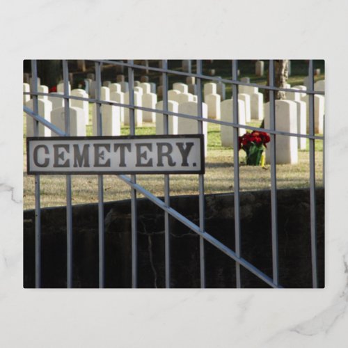 gate stone markers graves national cemetery fallen foil holiday postcard