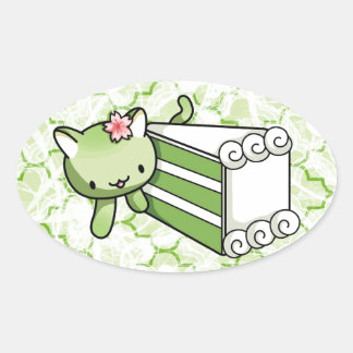 Gateau Matcha Kitty Oval Sticker
